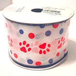 Auburn Paw Print Ribbon Wired 2.5” x 10 yards Navy and Orange Dots and Paws